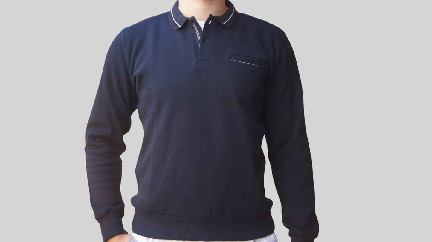 Polo Manga Comprida Azul