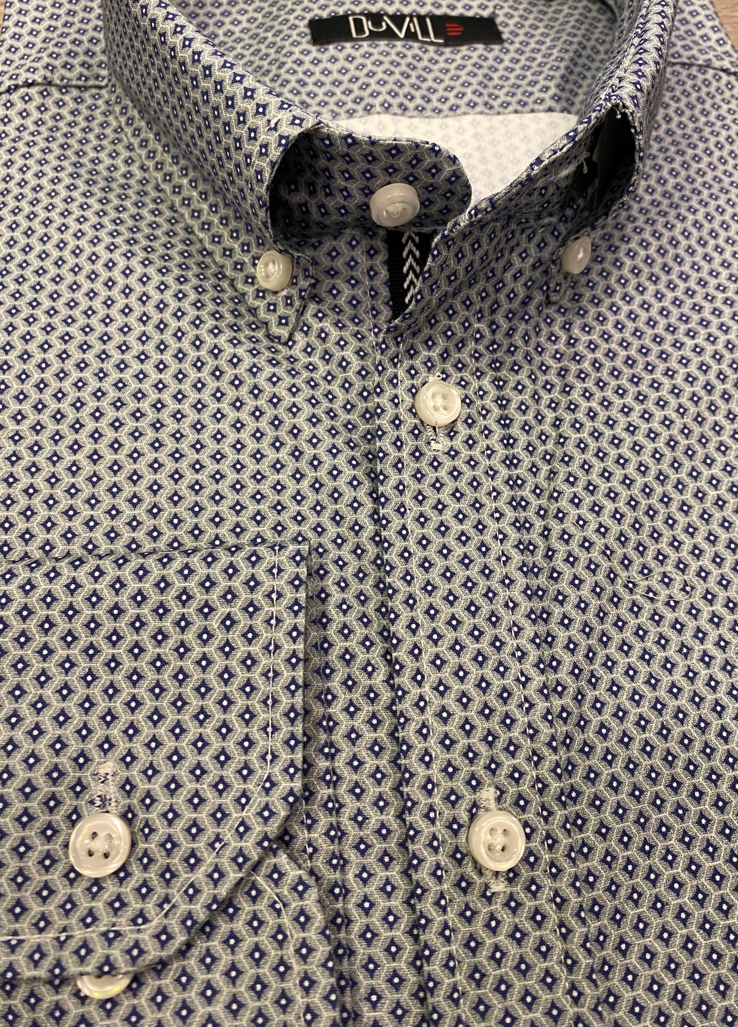 Camisa Slim Fit fantasia azul e cinza