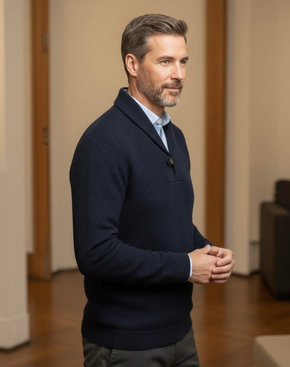 Camisola Botão Azul texturado