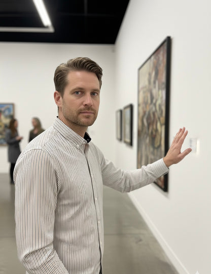 Camisa Regular Fit Risca Azul e Castanho