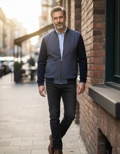 Casaco Fecho Mescla Azul Cardado