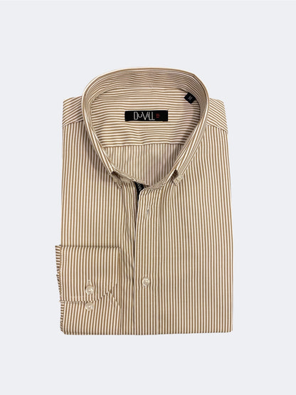 Camisa Slim Fit Risca Bege