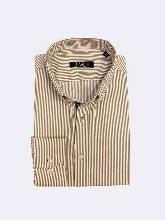 Camisa Slim Fit Risca Bege