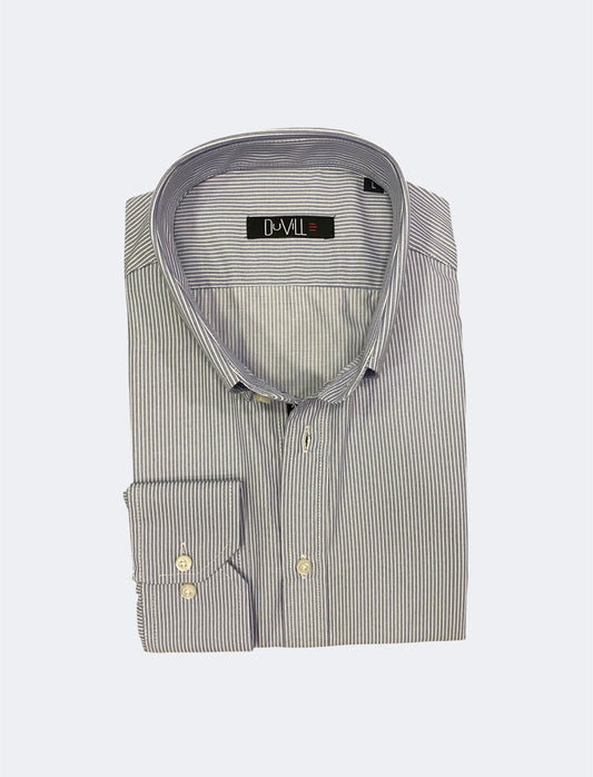 Camisa Slim Fit Risca Azul