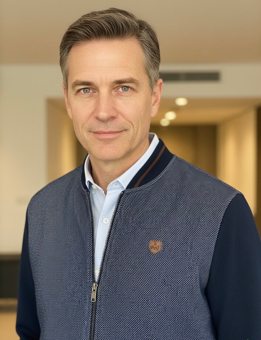 Casaco Fecho Mescla Azul Cardado