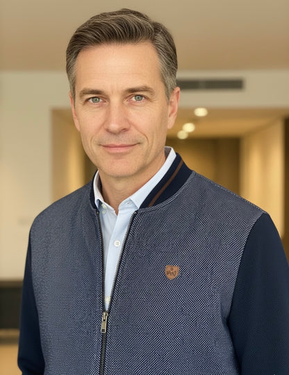 Casaco Fecho Mescla Azul Cardado