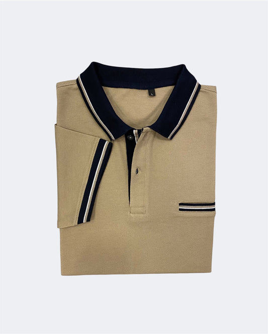 Polo Piquet Manga Curta Bege