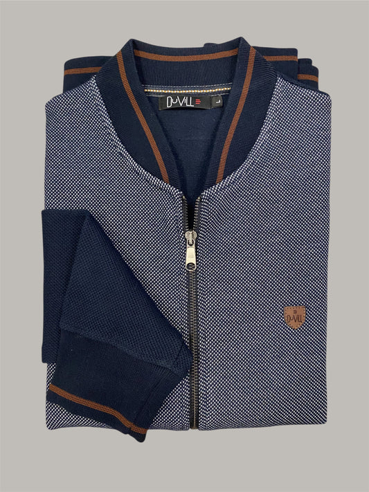 Casaco Fecho Mescla Azul Cardado