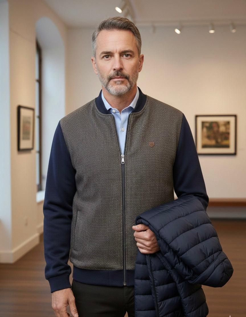 Casaco Fecho Castanho Mescla Cardado