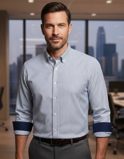 Camisa Regular Fit Risca Azul