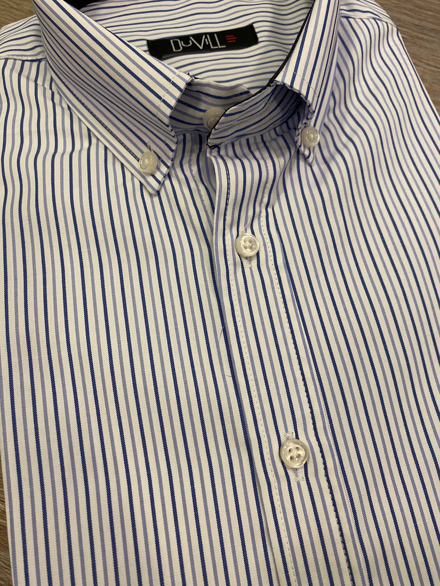 Camisa Regular Fit Risca Azul e Azul Claro