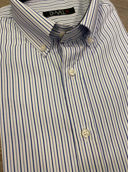 Camisa Regular Fit Risca Azul e Azul Claro