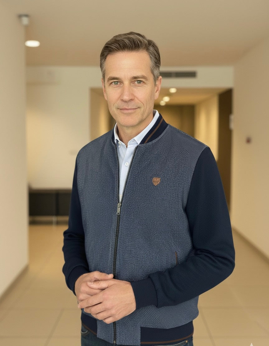 Casaco Fecho Mescla Azul Cardado