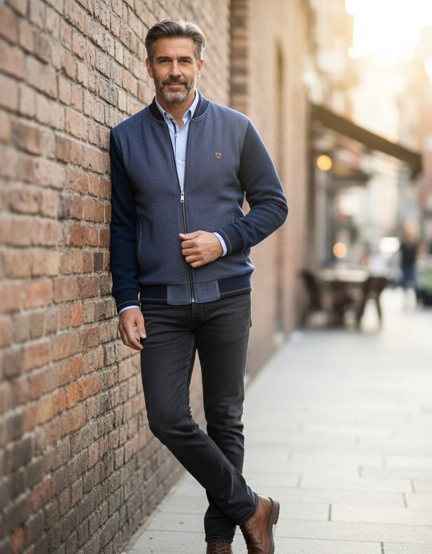 Casaco Fecho Mescla Azul Cardado