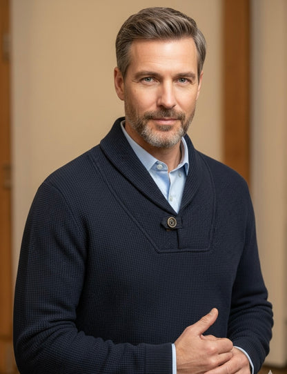 Camisola Botão Azul texturado