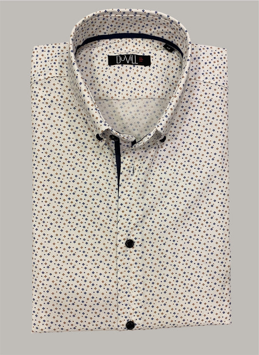 Slim Fit - desenho tipo flor em tons de castanho e azul