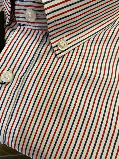 Camisa Regular Fit Risca Azul e Vermelho