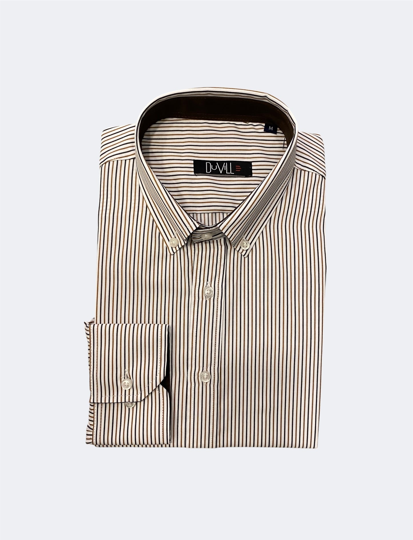 Camisa Regular Fit Risca Azul e Castanho