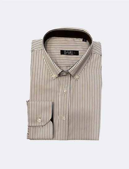 Camisa Regular Fit Risca Azul e Castanho