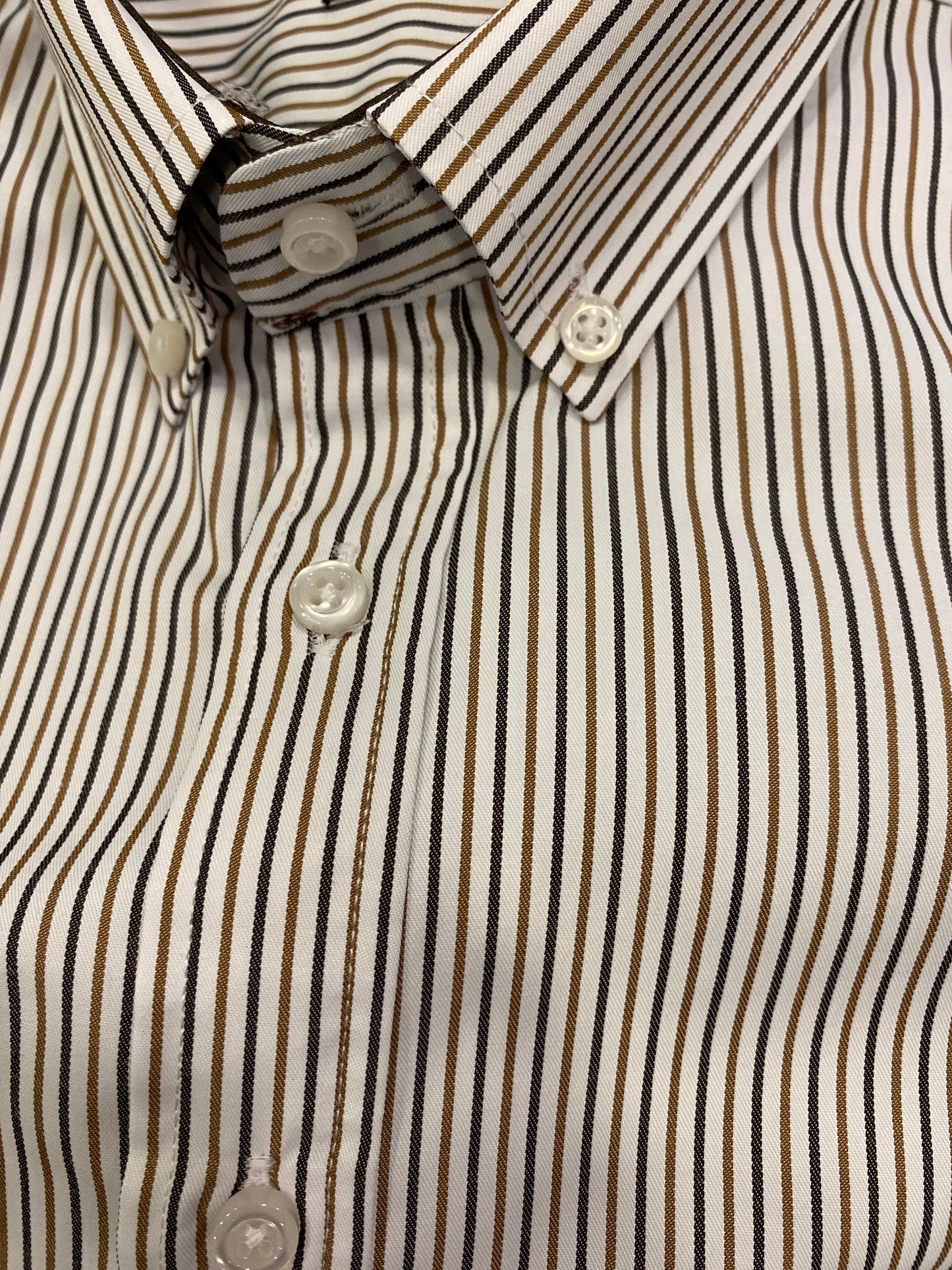 Camisa Regular Fit Risca Azul e Castanho