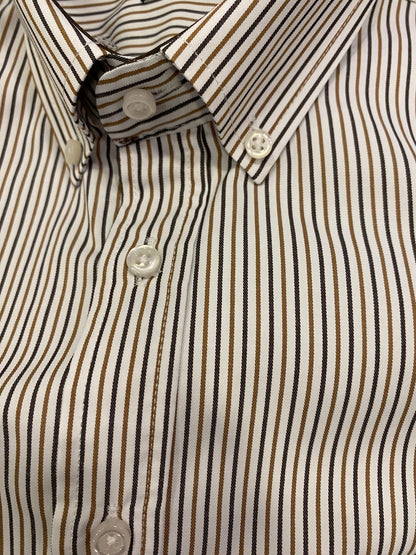 Camisa Regular Fit Risca Azul e Castanho