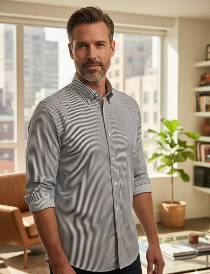 Camisa Regular Fit Risca Azul