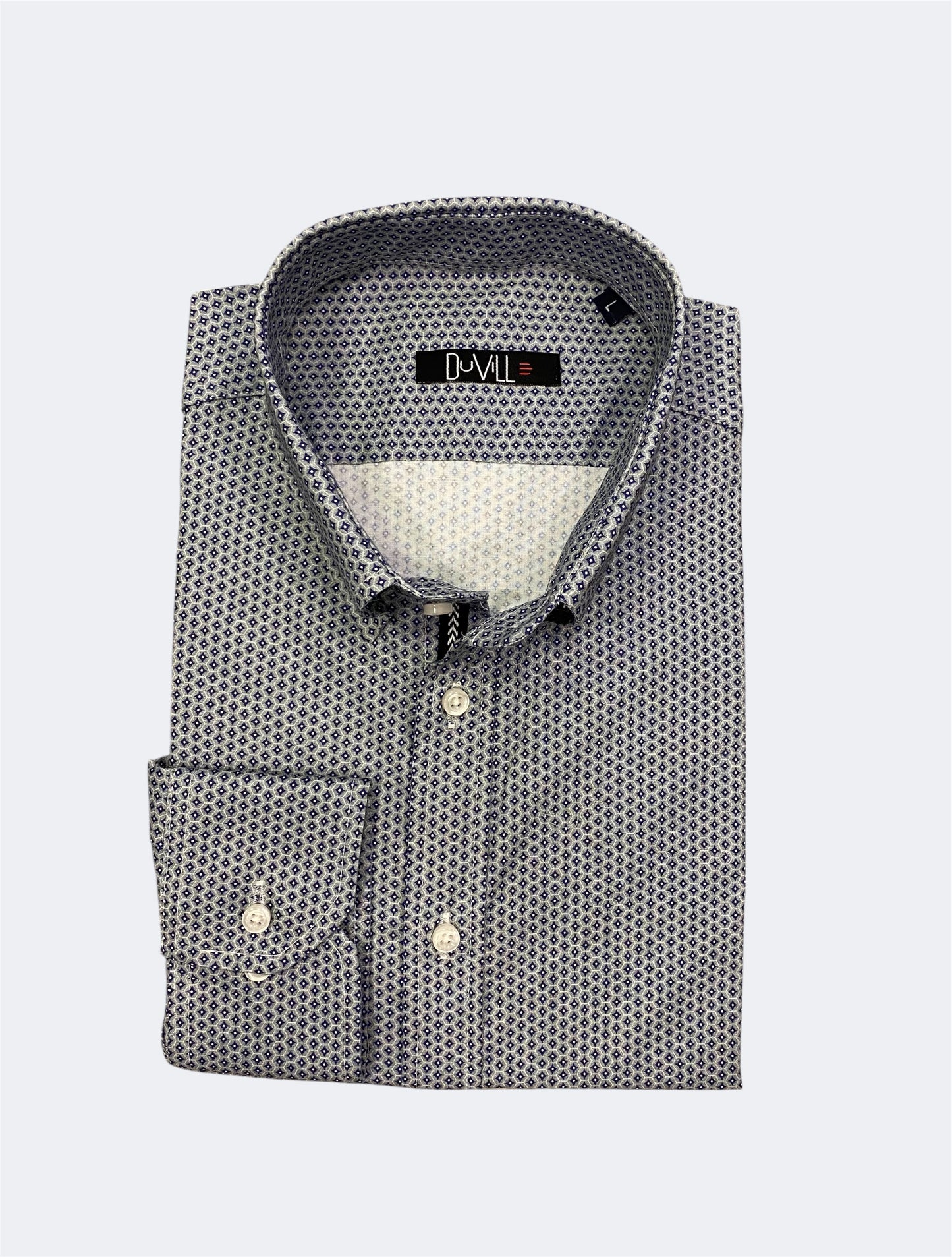 Camisa Slim Fit fantasia azul e cinza