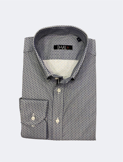 Camisa Slim Fit fantasia azul e cinza