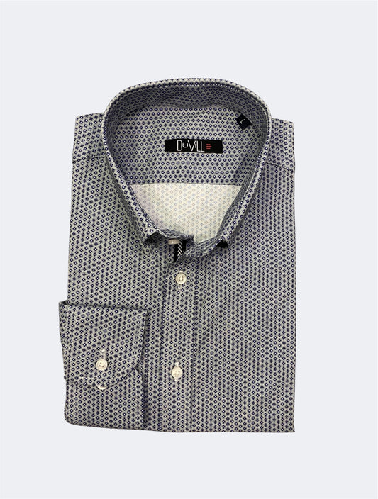 Camisa Slim Fit fantasia azul e cinza