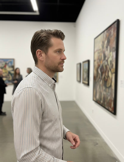 Camisa Regular Fit Risca Azul e Castanho