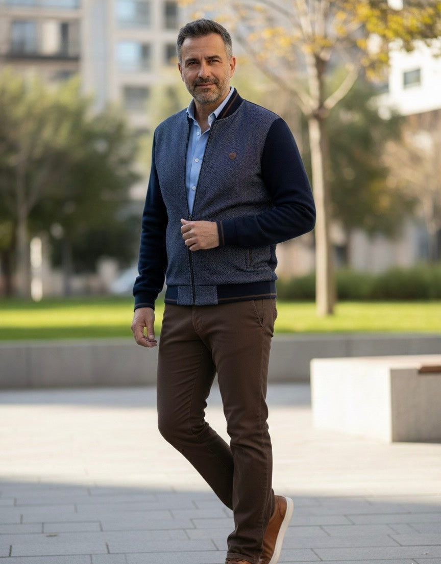 Casaco Fecho Mescla Azul Cardado