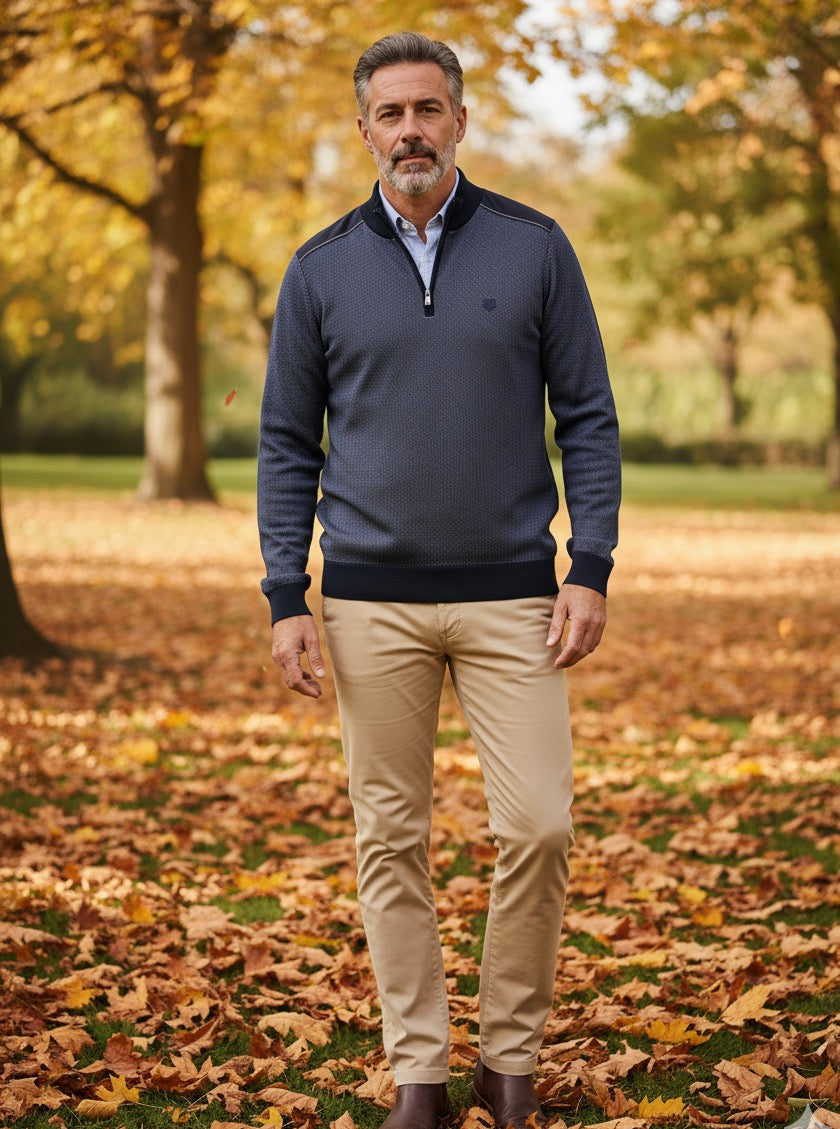 Polo Manga Comprida Azul mescla