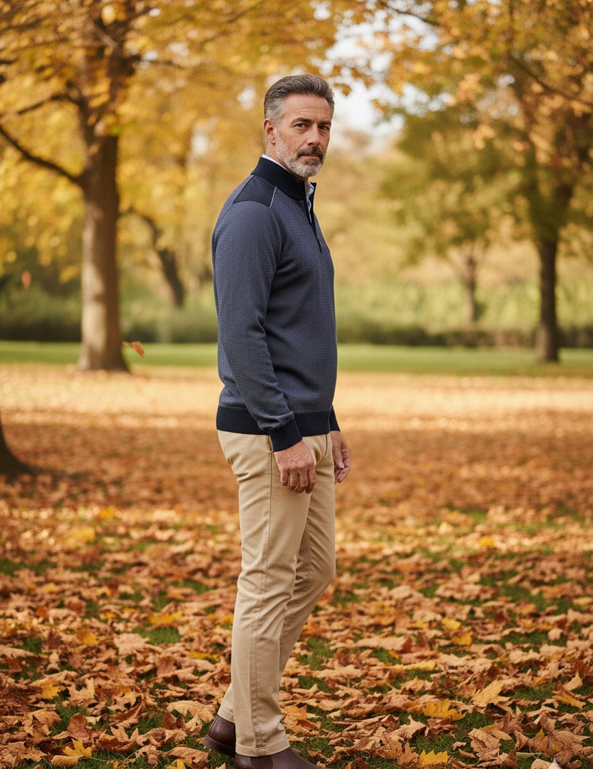 Polo Manga Comprida Azul mescla