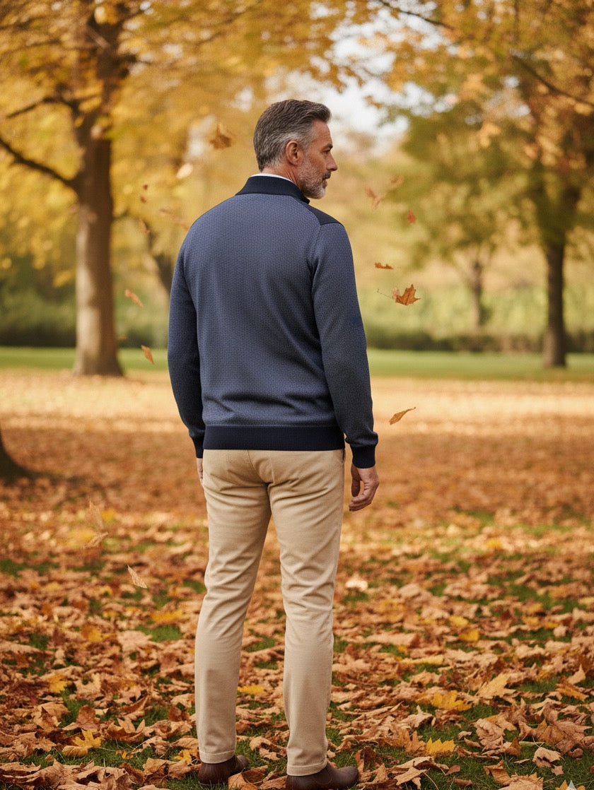 Polo Manga Comprida Azul mescla