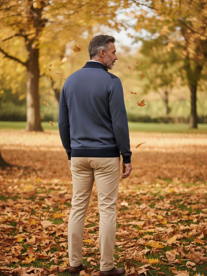 Polo Manga Comprida Azul mescla