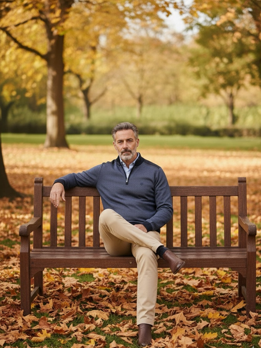 Polo Manga Comprida Azul mescla