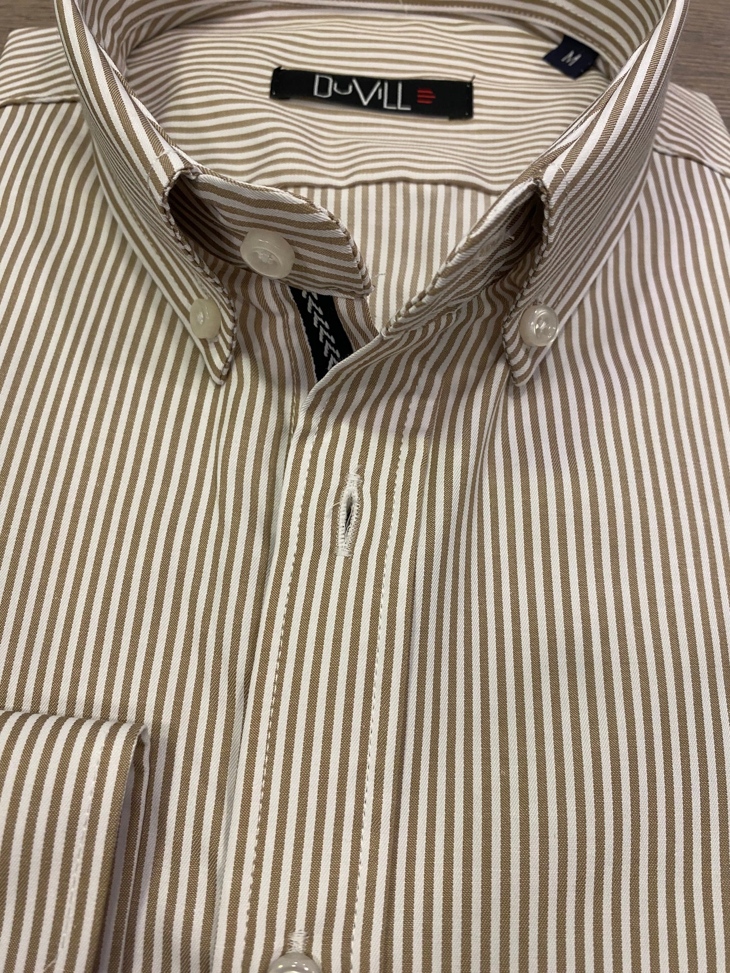 Camisa Slim Fit Risca Bege