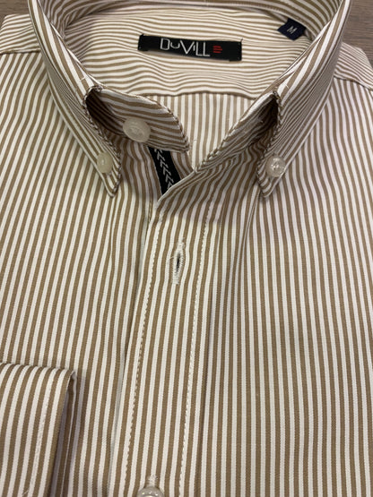 Camisa Slim Fit Risca Bege