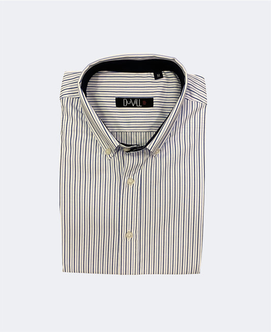 Camisa Regular Fit Risca Azul e Azul Claro