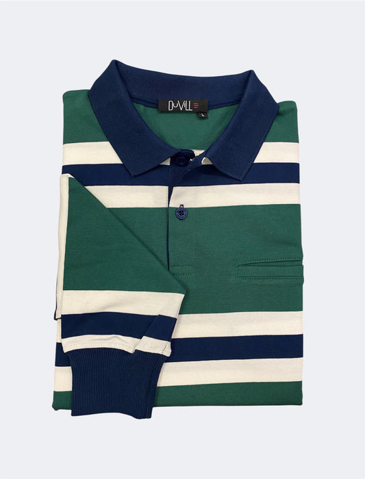 Polo Manga Comprida Risca Verde