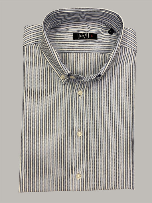 Camisa Regular Fit Risca Azul