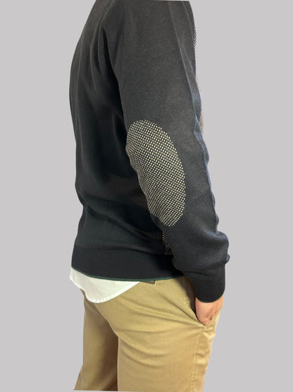 Malha de fecho azul e bege