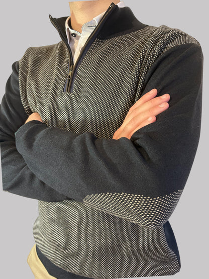 Malha de fecho azul e bege