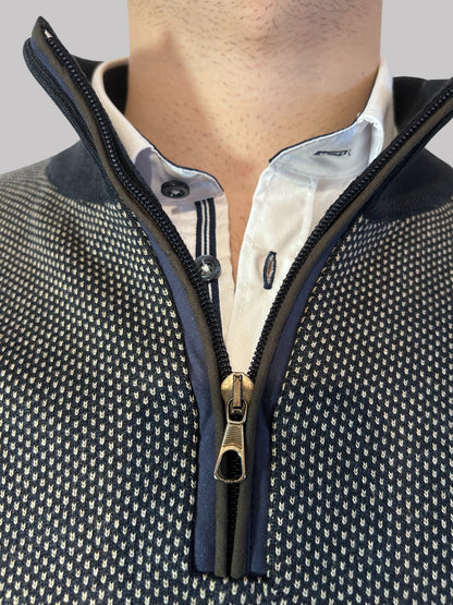 Malha de fecho azul e bege