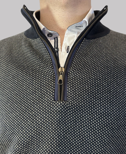 Malha de fecho azul e bege