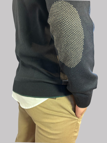 Malha de fecho azul e bege