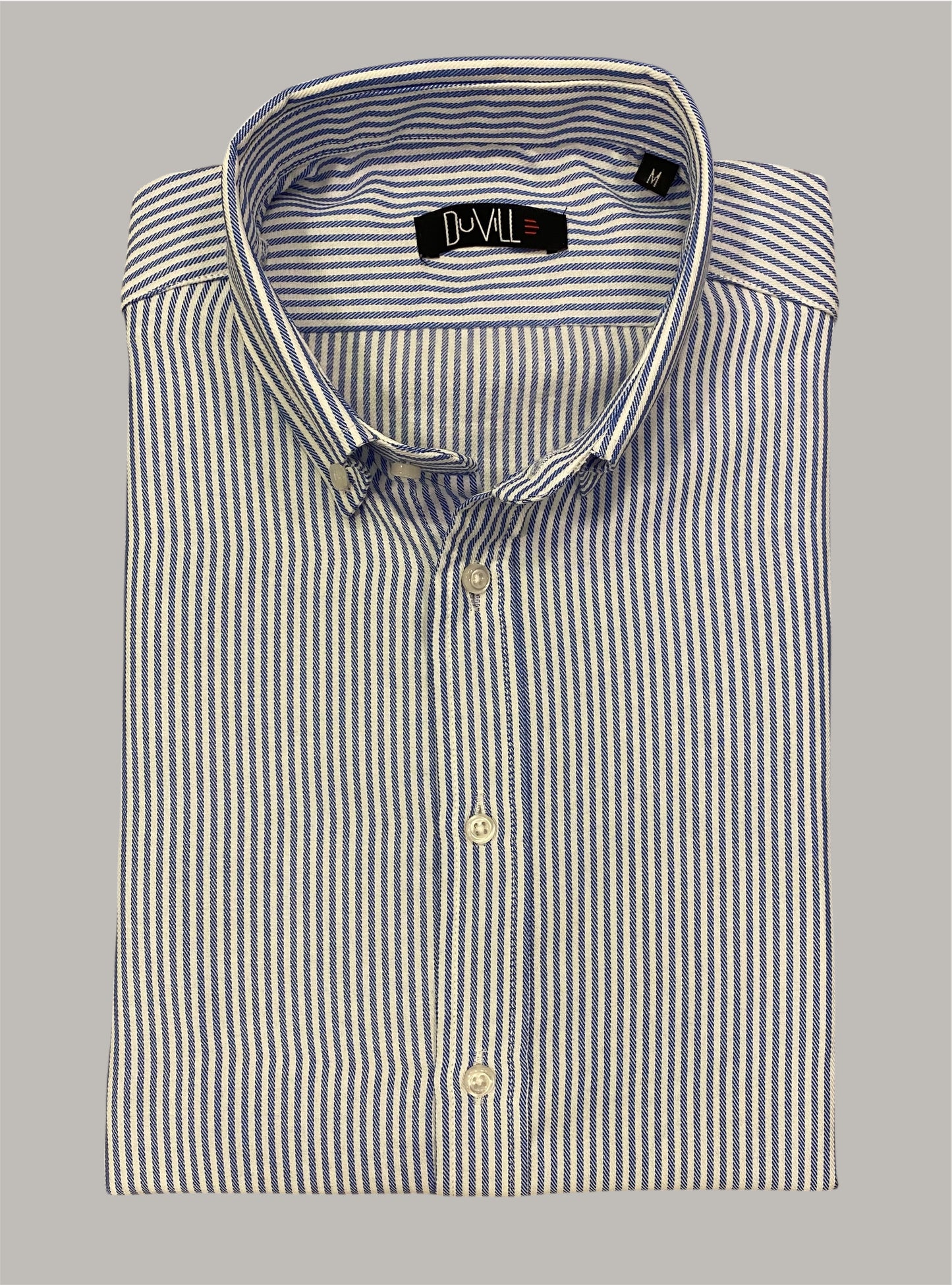 Camisa Regular Fit Risca Azul em Oxford