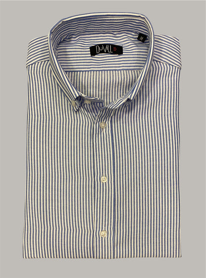 Camisa Regular Fit Risca Azul em Oxford