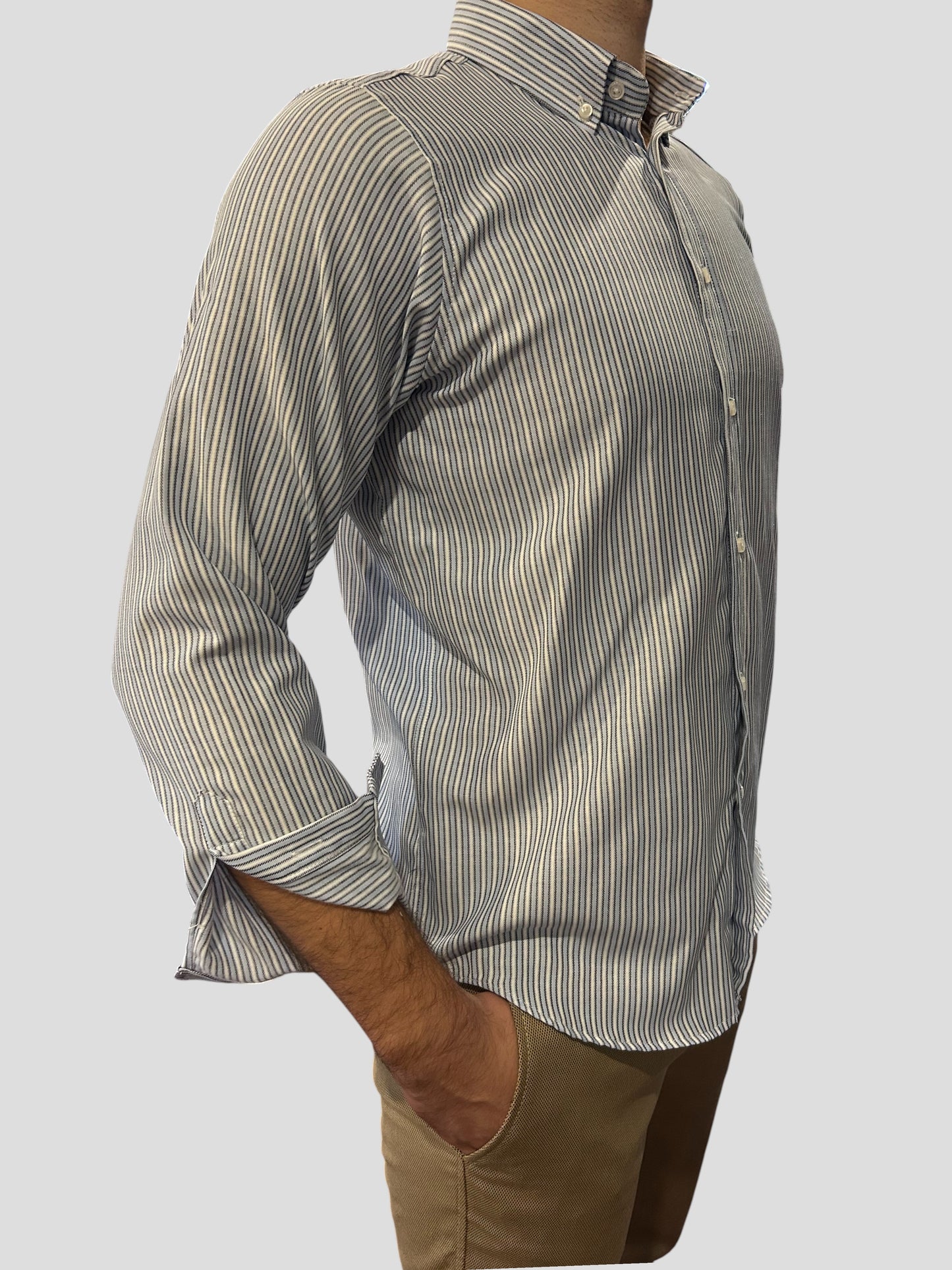 Camisa Regular Fit Risca Azul