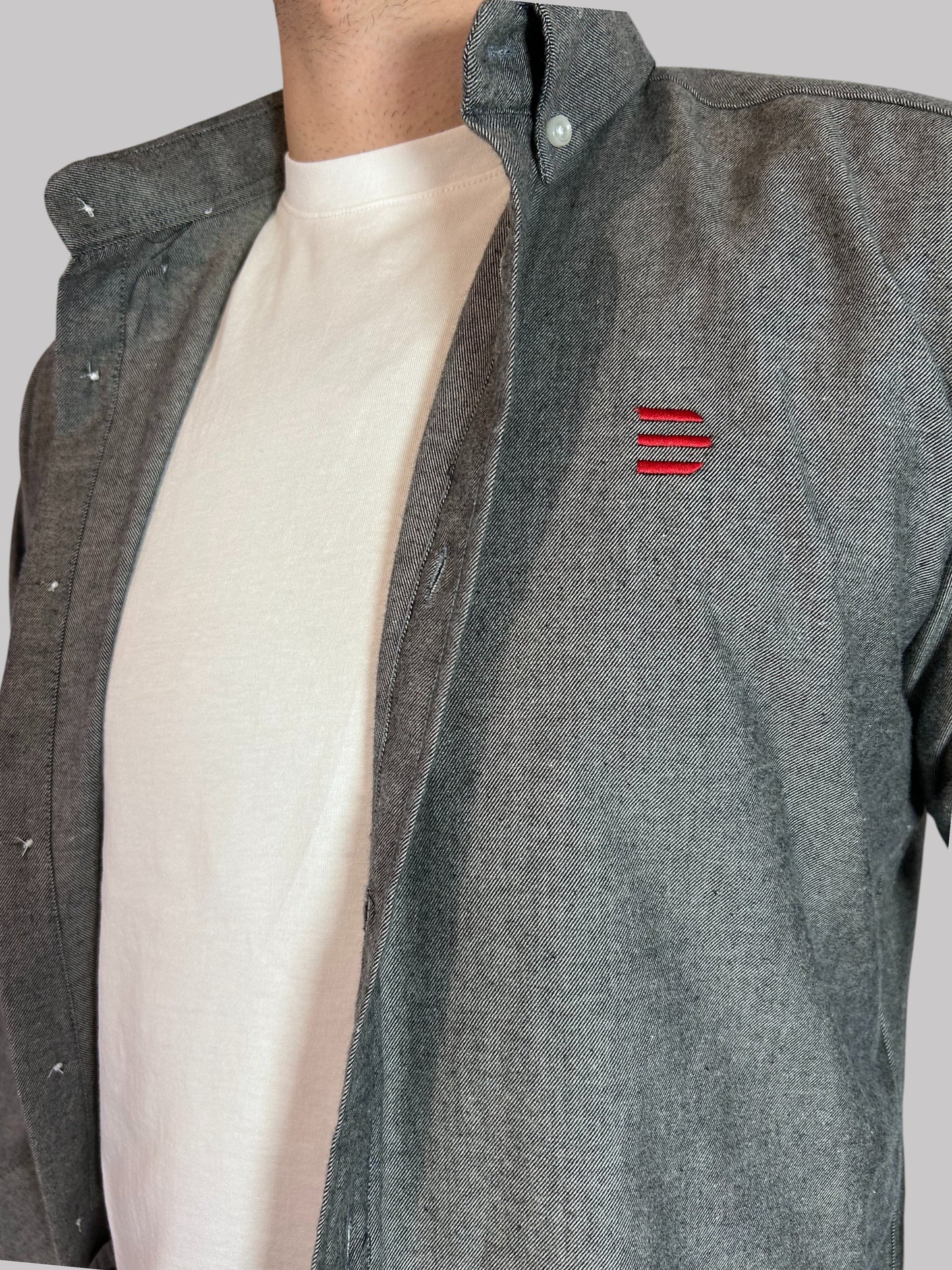 Camisa Slim Fit Cinza lisa